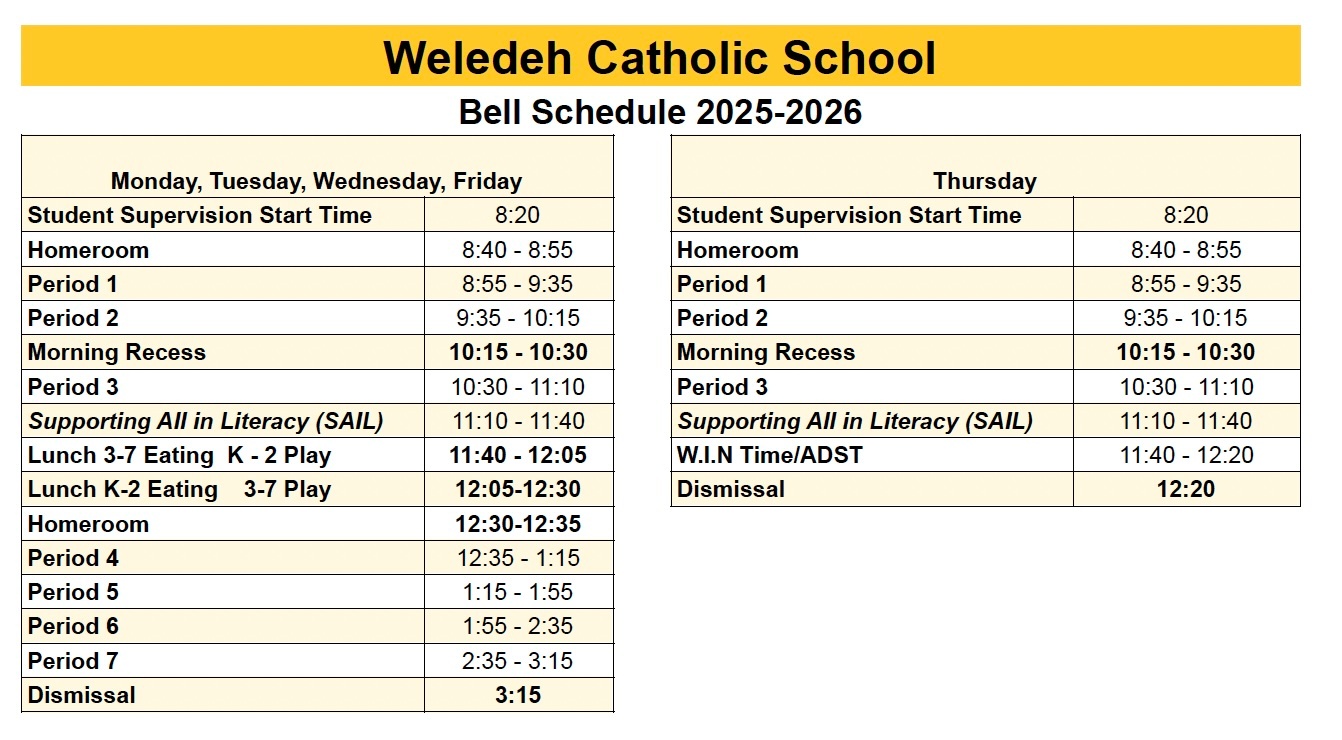 Bell Schedule 2025 26